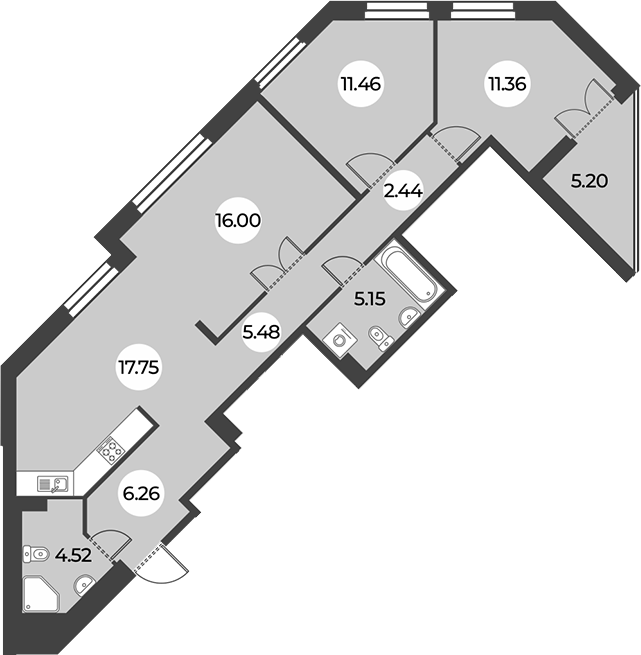 3-комнатная квартира 83.02 м², 3/24 эт., ЖК «Огни Залива»